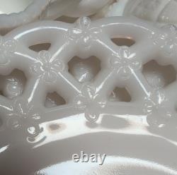 White Milk Glass Dish Set Lace & Diamond Pattern 21 Piece 4 Servings