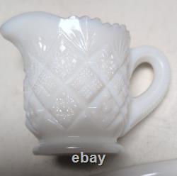 White Milk Glass Dish Set Lace & Diamond Pattern 21 Piece 4 Servings