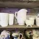 White Milk Glass Grape Pattern Pitcher With Handle, Decorative