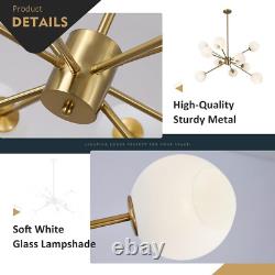 White Milk Glass Hanging Chandelier 10 Lights Mid Century Modern Globe Sputnik C