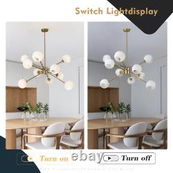 White Milk Glass Hanging Chandelier 10 Lights Mid Century Modern Globe Sputnik C
