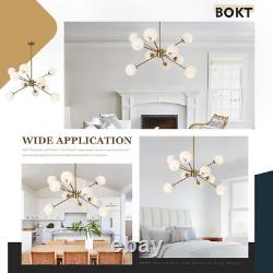 White Milk Glass Hanging Chandelier 10 Lights Mid Century Modern Globe Sputnik C