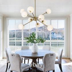 White Milk Glass Hanging Chandelier 10 Lights Mid Century Modern Globe Sputnik C