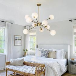White Milk Glass Hanging Chandelier 10 Lights Mid Century Modern Globe Sputnik C