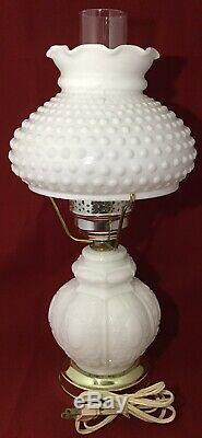 White Milk Glass Hobnail Cameo Three Way Lamp GWTW Shabby Chic Cottage