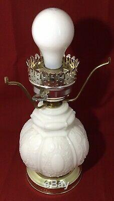 White Milk Glass Hobnail Cameo Three Way Lamp GWTW Shabby Chic Cottage
