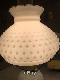 White Milk Glass Hobnail Lamp Pair