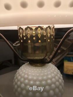 White Milk Glass Hobnail Lamp Pair