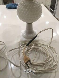 White Milk Glass Hobnail Lamp Pair