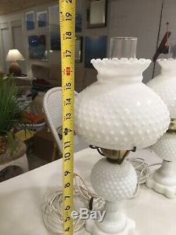 White Milk Glass Hobnail Lamp Pair