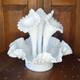 White Milk Glass Hobnail Textured Epergne Centerpiece With 3 Removable Horns