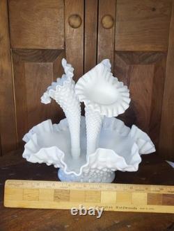 White Milk Glass Hobnail Textured Epergne Centerpiece with 3 Removable Horns