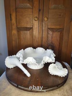 White Milk Glass Hobnail Textured Epergne Centerpiece with 3 Removable Horns