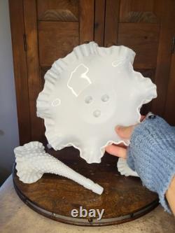 White Milk Glass Hobnail Textured Epergne Centerpiece with 3 Removable Horns