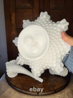 White Milk Glass Hobnail Textured Epergne Centerpiece with 3 Removable Horns