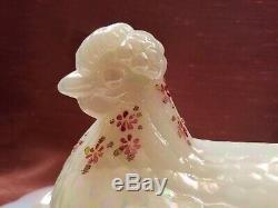 White Milk Glass Iridized Fenton Glass Hen on a Nest Deviled Egg Platter