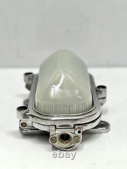 White Milk Glass Maritime Old Aluminum Nautical Bulkhead Wall Light Fixture