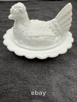White Milk Glass Mosser Glass Hen On Nest Dish (Read Description) White Milk Glass Mosser Glass Hen On Nest Dish (Read Description)