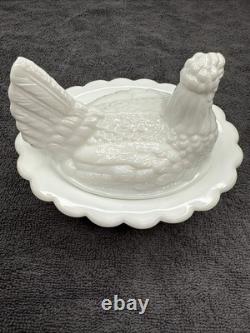 White Milk Glass Mosser Glass Hen On Nest Dish (Read Description) White Milk Glass Mosser Glass Hen On Nest Dish (Read Description)