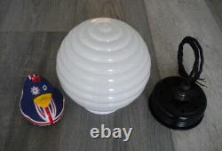 White Milk Glass PENDANT LIGHT, Beehive Design Mid Century, Vintage, Bauhaus