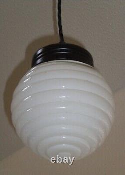 White Milk Glass PENDANT LIGHT, Beehive Design Mid Century, Vintage, Bauhaus