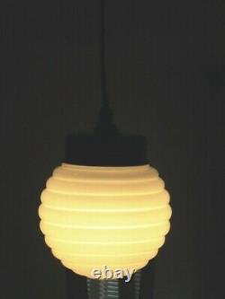 White Milk Glass PENDANT LIGHT, Beehive Design Mid Century, Vintage, Bauhaus