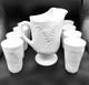 White Milk Glass Pitcher Set With Grape Leaf Pattern 9-piece Imperial Set