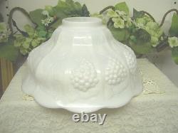 White Milk Glass Punch Bowl Ivy and Grape Design