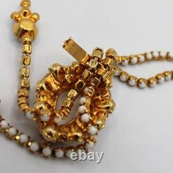 White Milk Glass & Rhinestone Lariat Pendant Necklace Bracelet Earring Set