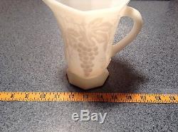 White milk Glass Vintage Pitcher with Grapes Raised Design