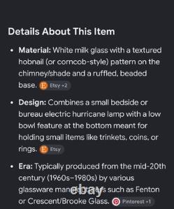 White milk Glass hobnail Table Lamp with Fluted Glass Shade, Corded Plug